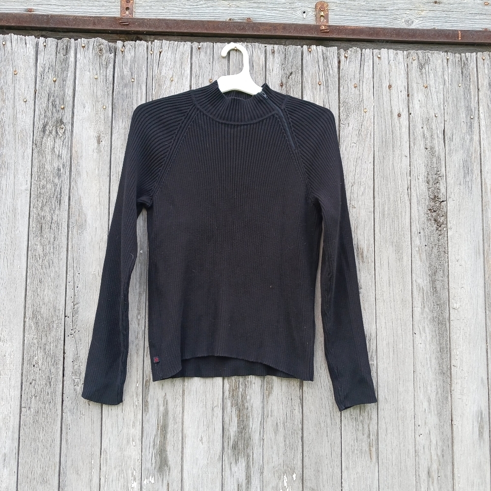 VTG Ralph Lauren Ribbed‎ Mock Neck Sweater Side Zip Detail Womens Sz M Black
